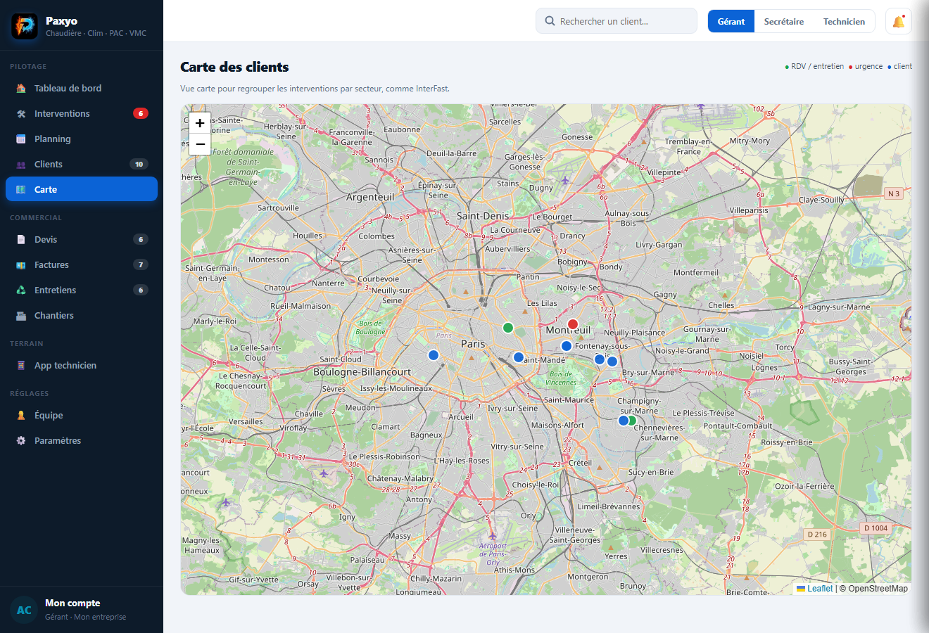 Carte des clients Paxyo
